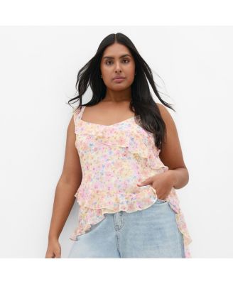 Women's Plus Size Waverly Frill Print Top