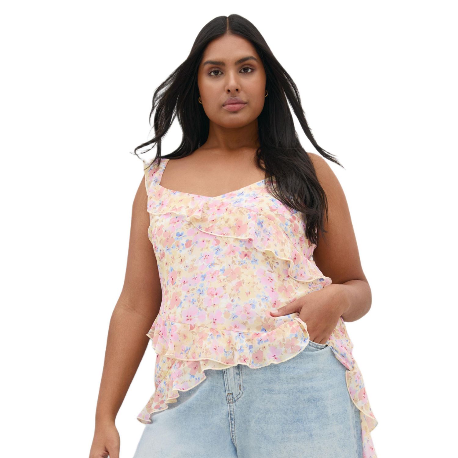 Women's Plus Size Waverly Frill Print Top