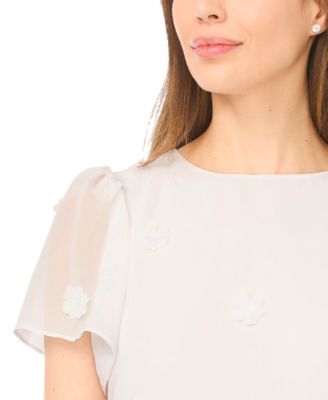 Women's Crew Neck Flutter-Sleeve Blouse