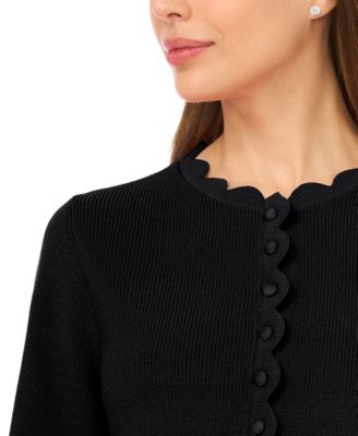 Women's Crewneck Scallop-Edge Cardigan Sweater