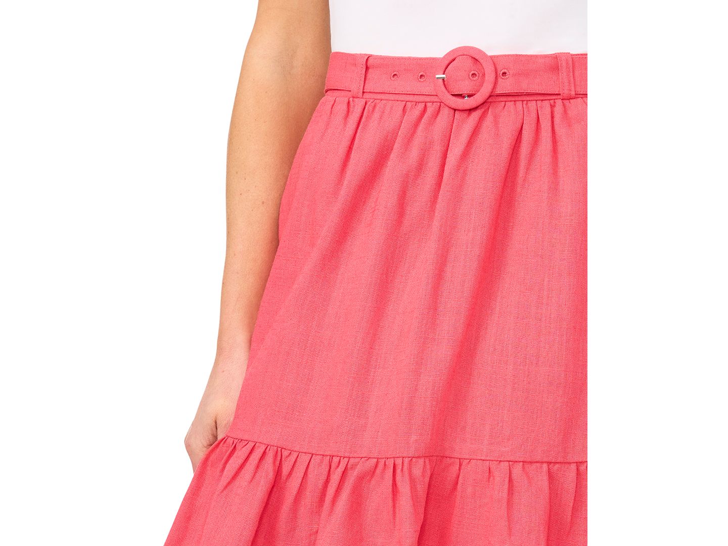 Женская юбка CeCe Belted Ruffle-Hem Mini, цвет: Бордово-красный — фото 2