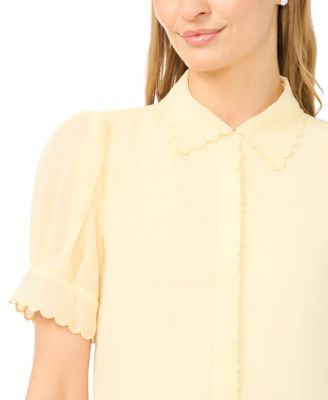 Women's Scalloped Puff-Sleeve Button-Front Top