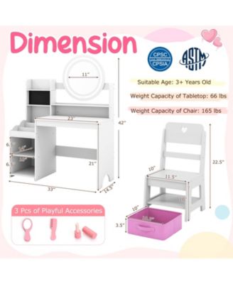 Kids Vanity Desk with Mirror and Lights Dressing Table Set