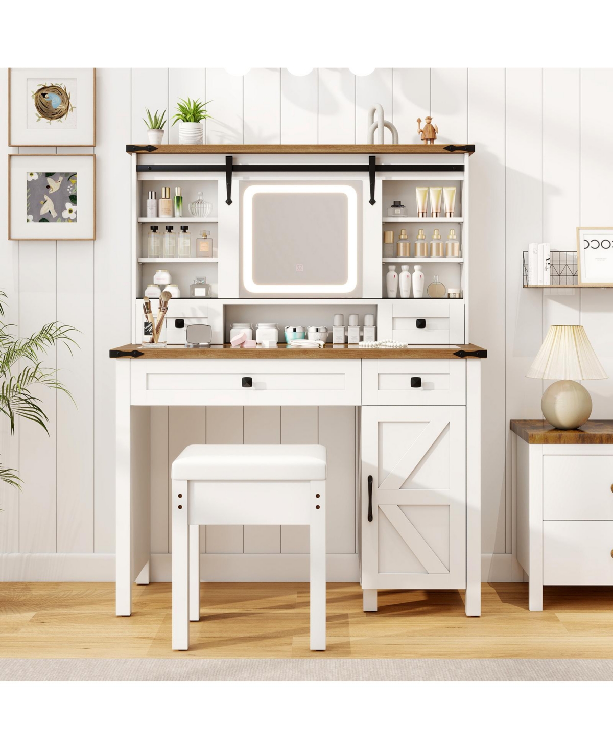 Sugift Makeup Vanity Desk with Mirror and Dimmable Led Lights