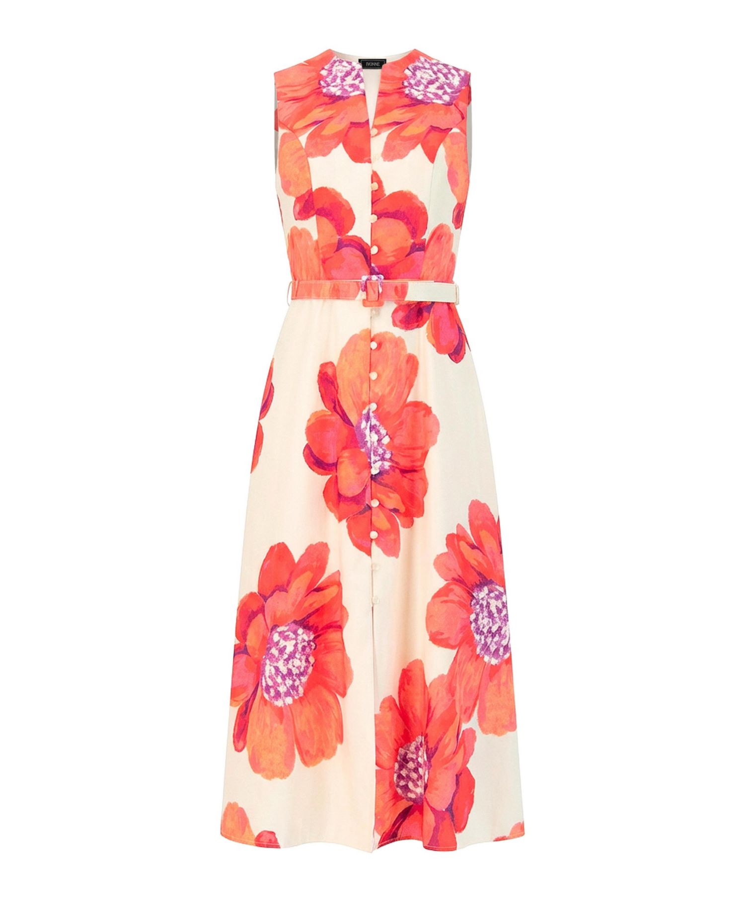Women's Printed Jacquard Sleeveless Midi Dress