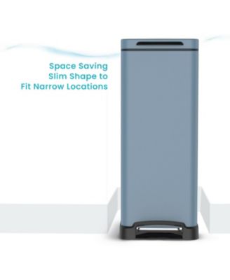 12 Gallon Slim Kitchen Trash Can with Soft Close Lid, Removable Liner, and Bag Tuck Band, Slate Blue