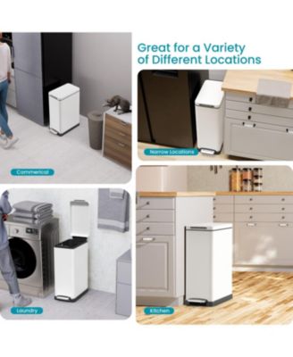 12 Gallon Slim Kitchen Trash Can with Soft Close Lid, Removable Liner, and Bag Tuck Band, Slate Blue