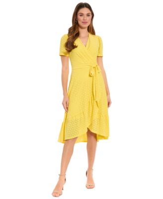 Petite Eyelet Faux-Wrap Midi Dress