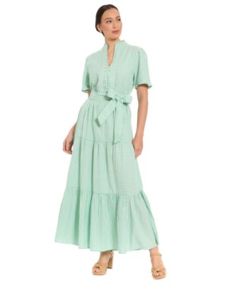 Petite Fit & Flare Slit Neck Tiered Maxi Dress