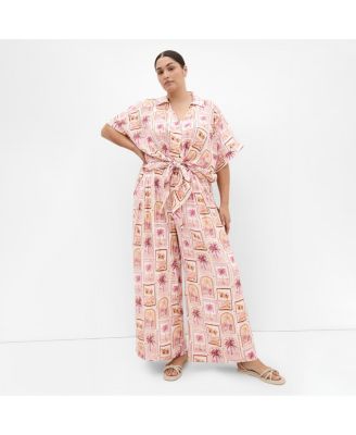 Women's Plus Size Postcard Soiree Print Shirt