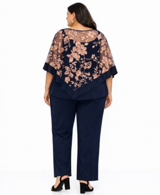 Plus Size Floral Embroidered Top and Pants, 2-Piece Set