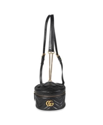 Pre-Owned Gucci Black Calfskin Matelasse Mini GG Marmont Round Backpack
