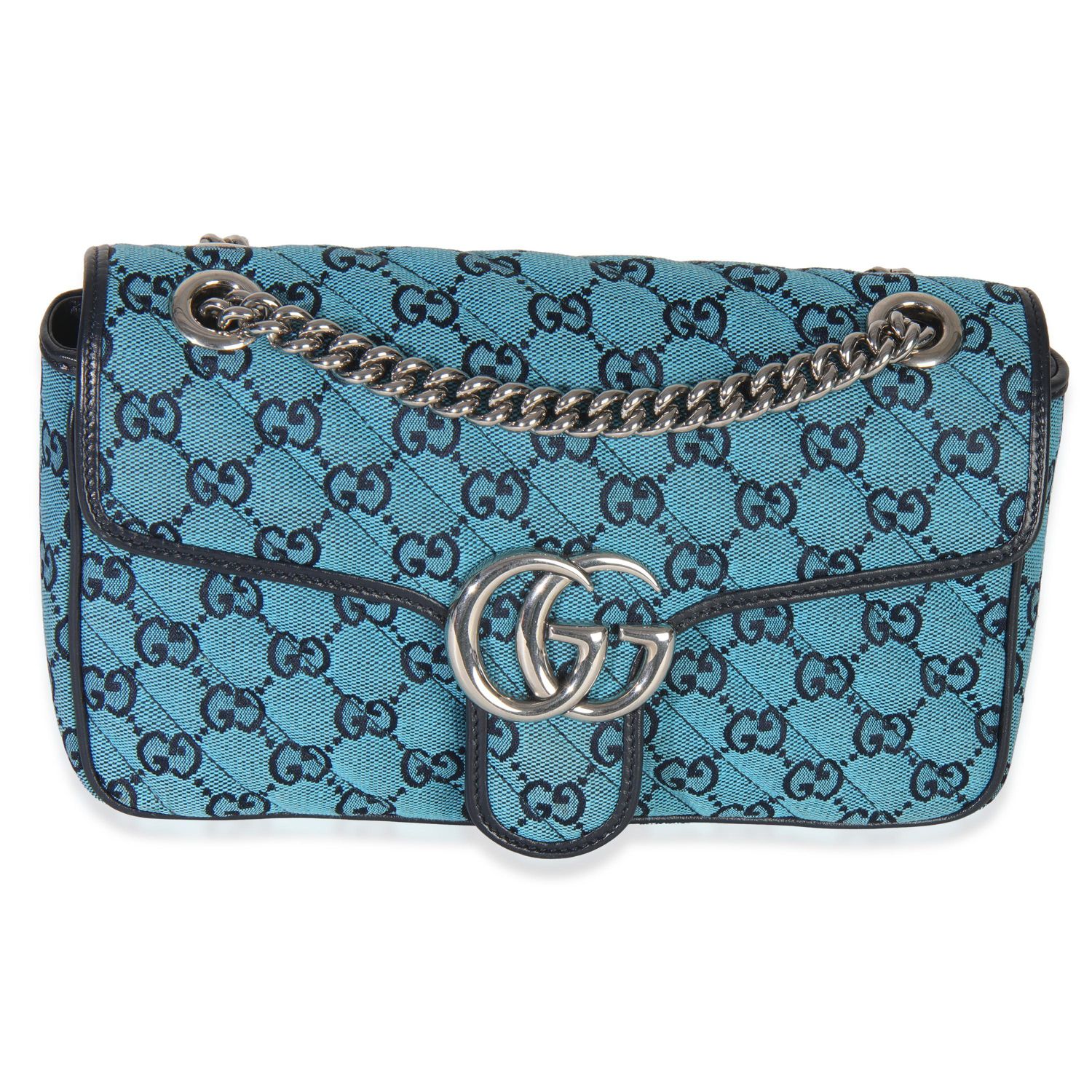 Blue GG Canvas Diagonal Small GG Marmont Bag