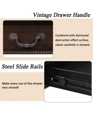 Rectangular Wooden Coffee Table, Vintage Center Table with Storage Drawer and Gourd-Shaped Legs for Living Room