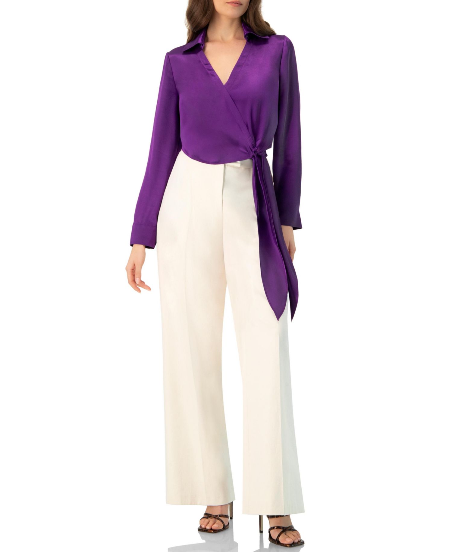Women's Wrap Satin Blouse with Tie Detail
