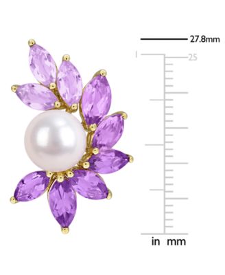 Cultured Freshwater Pearl and Amethyst Stud Earrings (6-3/4 ct. t.w.) in 18k Gold Flash Plated Sterling Silver