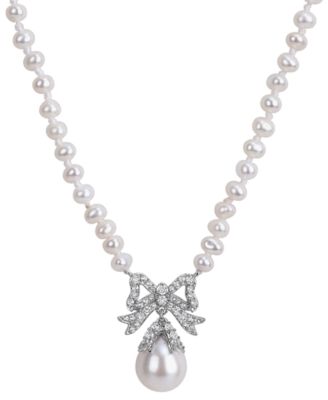 Cultured Freshwater Pearl & White Topaz (3/4 ct. t.w.) Necklace in Sterling Silver
