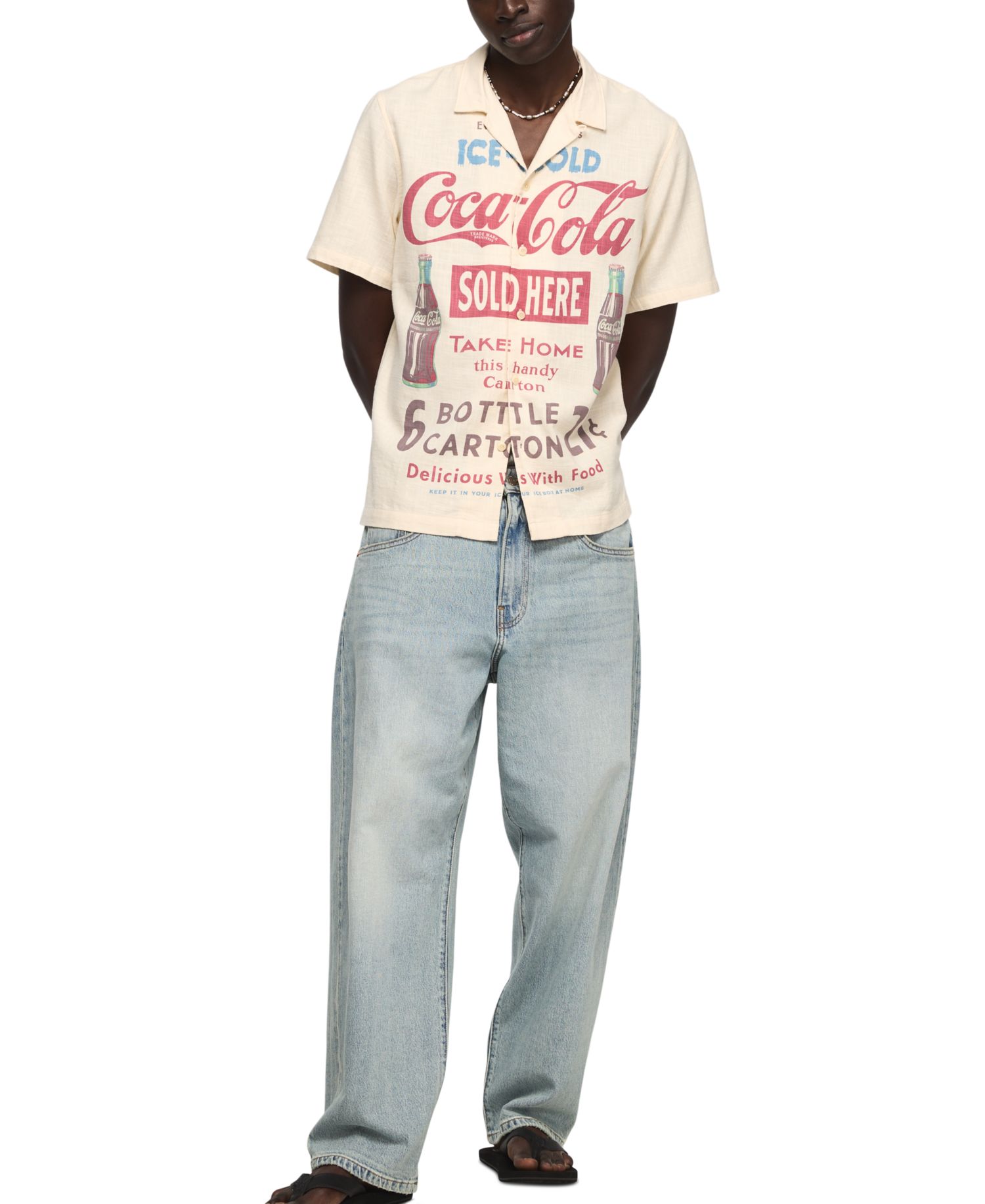 Men's Vintage Coca Cola Print Button-Down Shirt