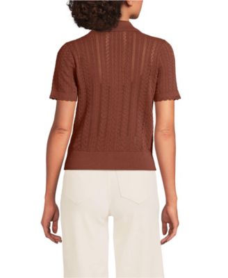 Women's Fine Gauge Cotton Pointelle Polo Sweater