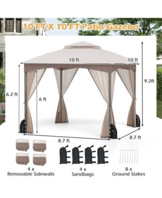 10 X 10 FT Patio Gazebo w/ Netting Walls Soft Top Double Roof Canopy w/ 4 Sandbags Outdoor