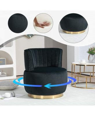 Velvet Swivel Barrel Chair - Modern Upholstered Accent Chair, Round Armchairs with Gold Base for Living Room, Bedroom