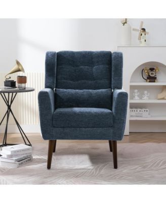 Chenille Accent Chair, Modern Upholstered Armchair with Waist Pillow and Tapered Wooden Legs for Living Room, Small Space