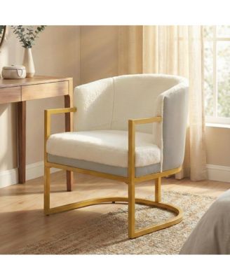 Accent Chair, Upholstered Faux Rabbit Fur Armchair with Gold Metal Frame and Curved Backrest for Living Room, Bedroom
