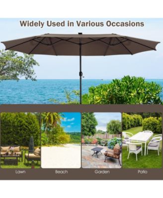 15 Feet Twin Patio Umbrella with 48 Solar LED Lights