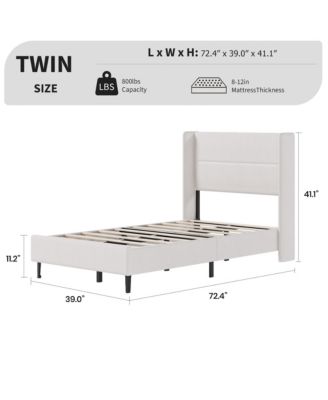 Set of 2 Twin Size Bed Frame with Wingback Headboard, Velvet Upholstered Platform Bed frame with Wood Slats, No Box Spring Needed