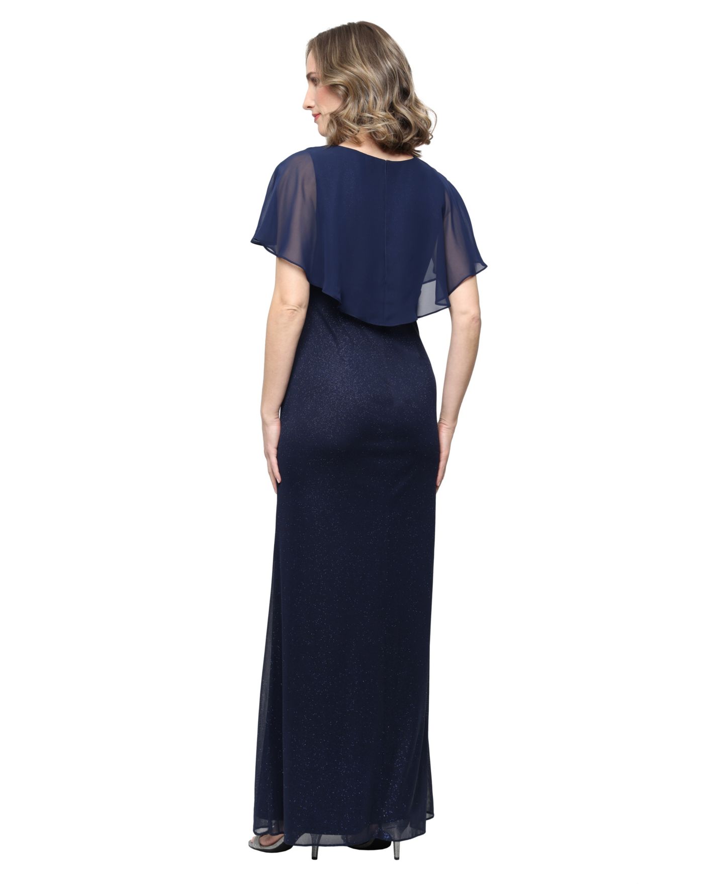 Женское платье SL Fashions V-Neck Mesh Ball Gown, цвет: Тёмно-синий — фото 3
