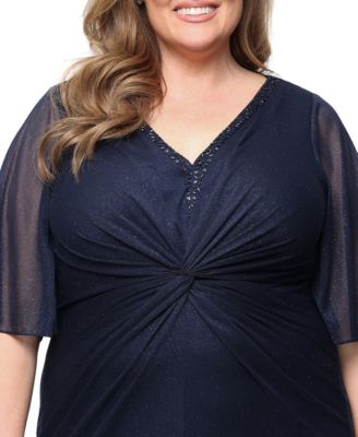 Plus Size V-Neck Beaded Knot-Front Ball Gown