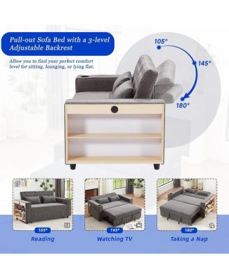 Pull Out Loveseat Sofa with Adjustable Backrest for Small Space