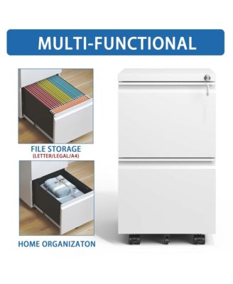 2 Drawer File Cabinet with Lock, Under Desk Rolling Filing Cabinet with Wheels for Home Office Storage, Hanging Legal/Letter/A4 Size