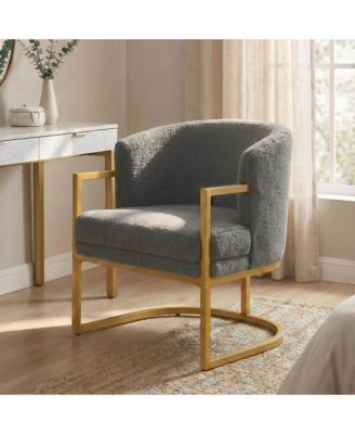 Accent Chair, Upholstered Faux Rabbit Fur Armchair with Metal Frame and Curved Backrest Support for Living Room and Bedroom