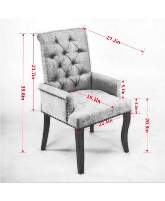 Chenille Dining Chair - Mid-Century Modern Kitchen Chair with Curved Solid Wood Legs, Nailhead Trim for Dining Room, 1PCS