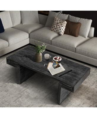 Vintage Industrial Coffee Table, Rectangular Wood Center Table with Thicken Wood Table Top for Living Room