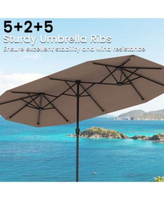 13 FT Large Patio Umbrella Outdoor Double-Sided Table Market Umbrella with Crank Handle-Coffee