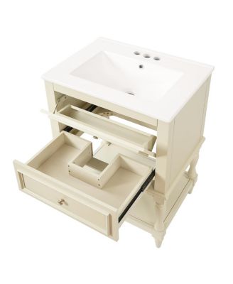 24.4" Retro Freestanding Bathroom Vanity with Sink, Bathroom Storage Cabinet with Open Shelf & Ample Storage Drawers