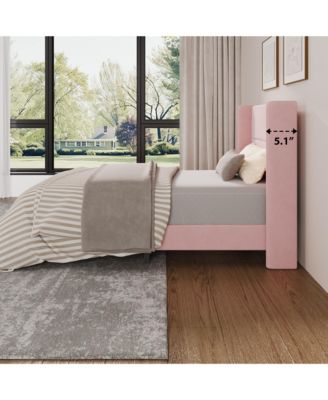 Set of 2 Twin Size Bed Frame with Wingback Headboard, Velvet Upholstered Platform Bed frame with Wood Slats, No Box Spring Needed