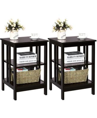 2 Pieces 3-Tier Nightstand with Reinforced Bars and Stable Structure