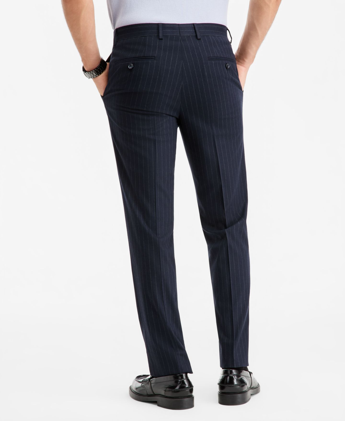 Мужские брюки Bar III Slim-Fit Navy Pinstripe Suit Separates, цвет: Тёмно-синий — фото 4