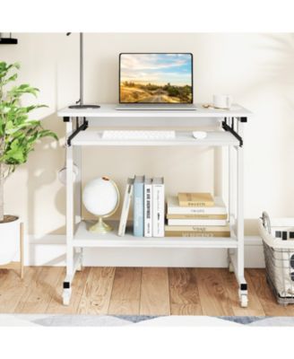 Rolling Laptop Table with Pull Out Keyboard Tray and Hooks