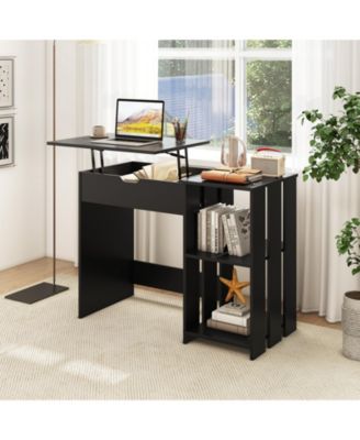 Space Saving Computer Desk with Hidden Compartment and Shelves