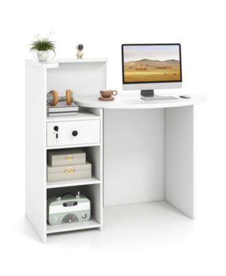 Reception Office Desk with Open Shelf and Lockable Drawer