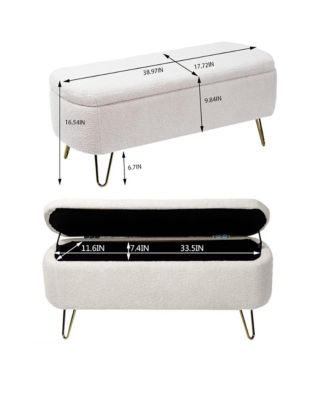 Modern Storage Ottoman Bench - Oval Faux Fur Entryway Bench, End of Bed Bench with Legs for Living Room, Bedroom