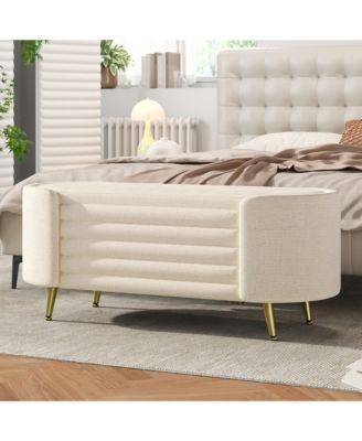 Storage Ottoman - Upholstered Storage Bench, Oval End of Bed Bench for Living Room, Bedroom and Entryway