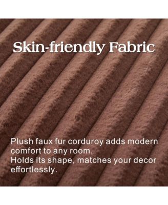 30.7" Wide Upholstered Ottoman, Faux Fur Footstool with Wooden Open Storage Shelf and Black Metal Legs for Living Room