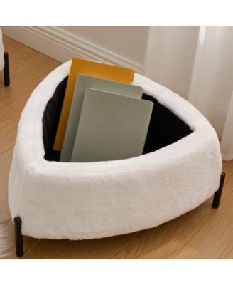 Triangle Storage Ottoman Set of 2, Faux Fur Footrest with Metal Legs, Reversible Lid for Living Room, Bedroom, Entryway