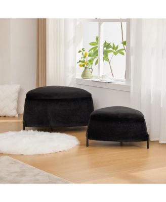 Triangle Storage Ottoman Set of 2, Faux Fur Footrest with Metal Legs, Reversible Lid for Living Room, Bedroom, Entryway.