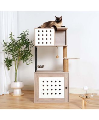   Cat Tree with Litter Box Enclosure, Hammock and Scratching Posts